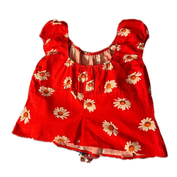 Lisa Says Gah Red Daisy Floral Cotton Peplum Crop Top 2XL NWT - Picture 5 of 8